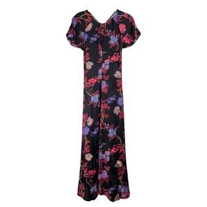 Reiss Leni Fitted Dark Floral Print Midi Dress Size 0 Black Pink Purple